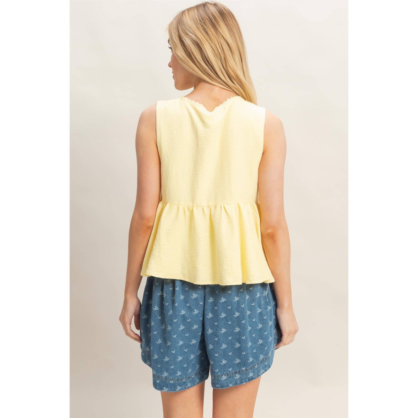Lace Trim Tie Front Top