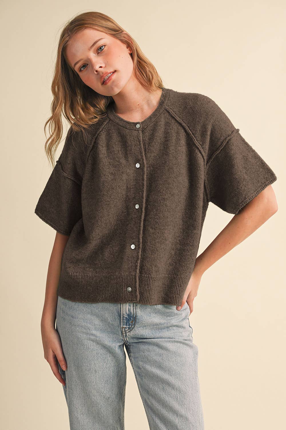 Raw Edge Short Sleeve Cardigan