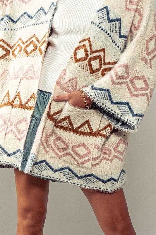 Western Geometric Oversized Knit Cardigan