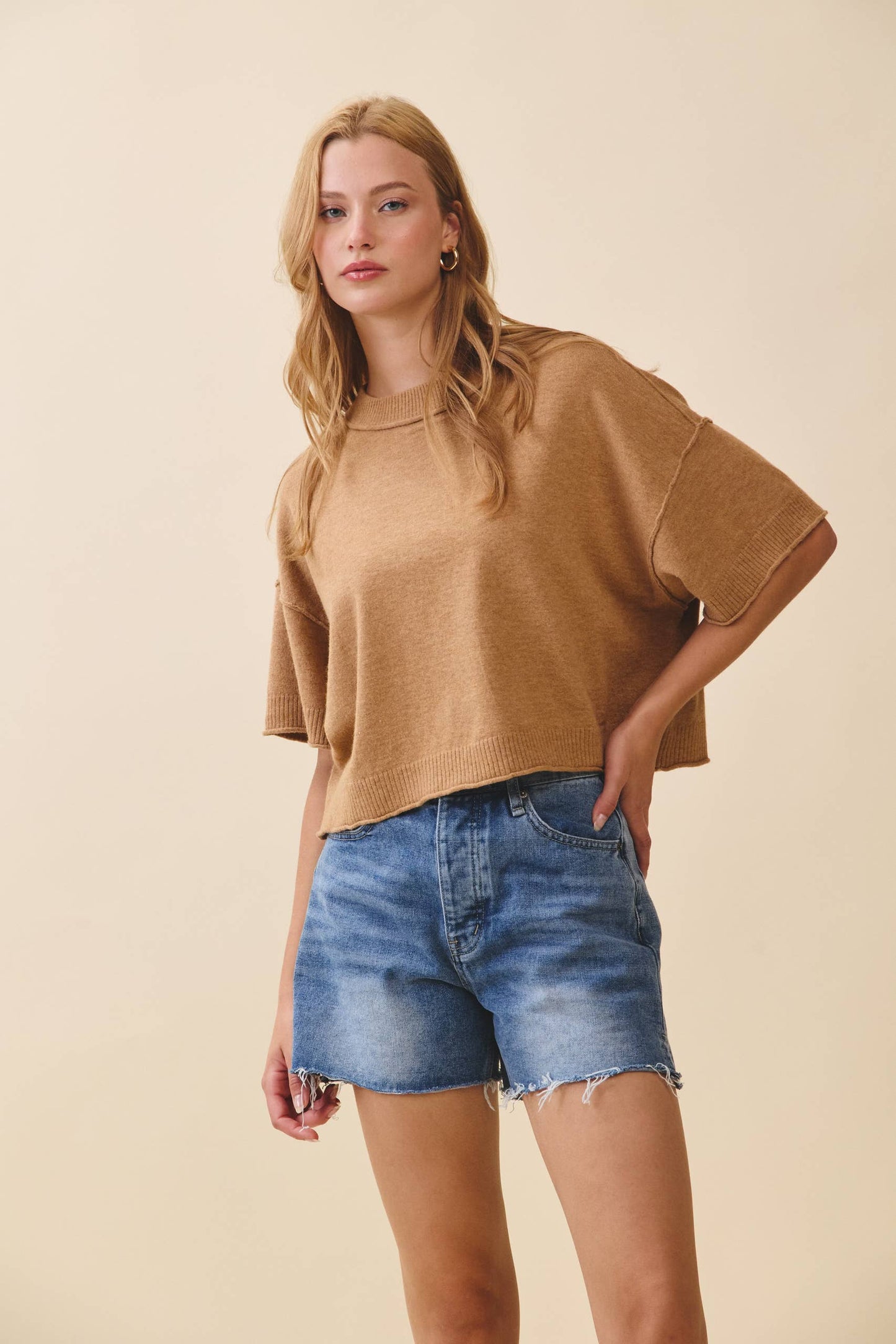 Cropped Short Sleeve Sweater