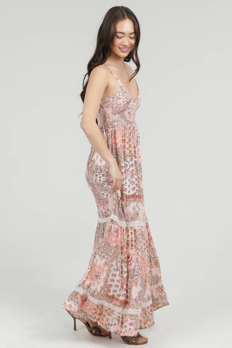 Peachy Paisley Ruffle Dress