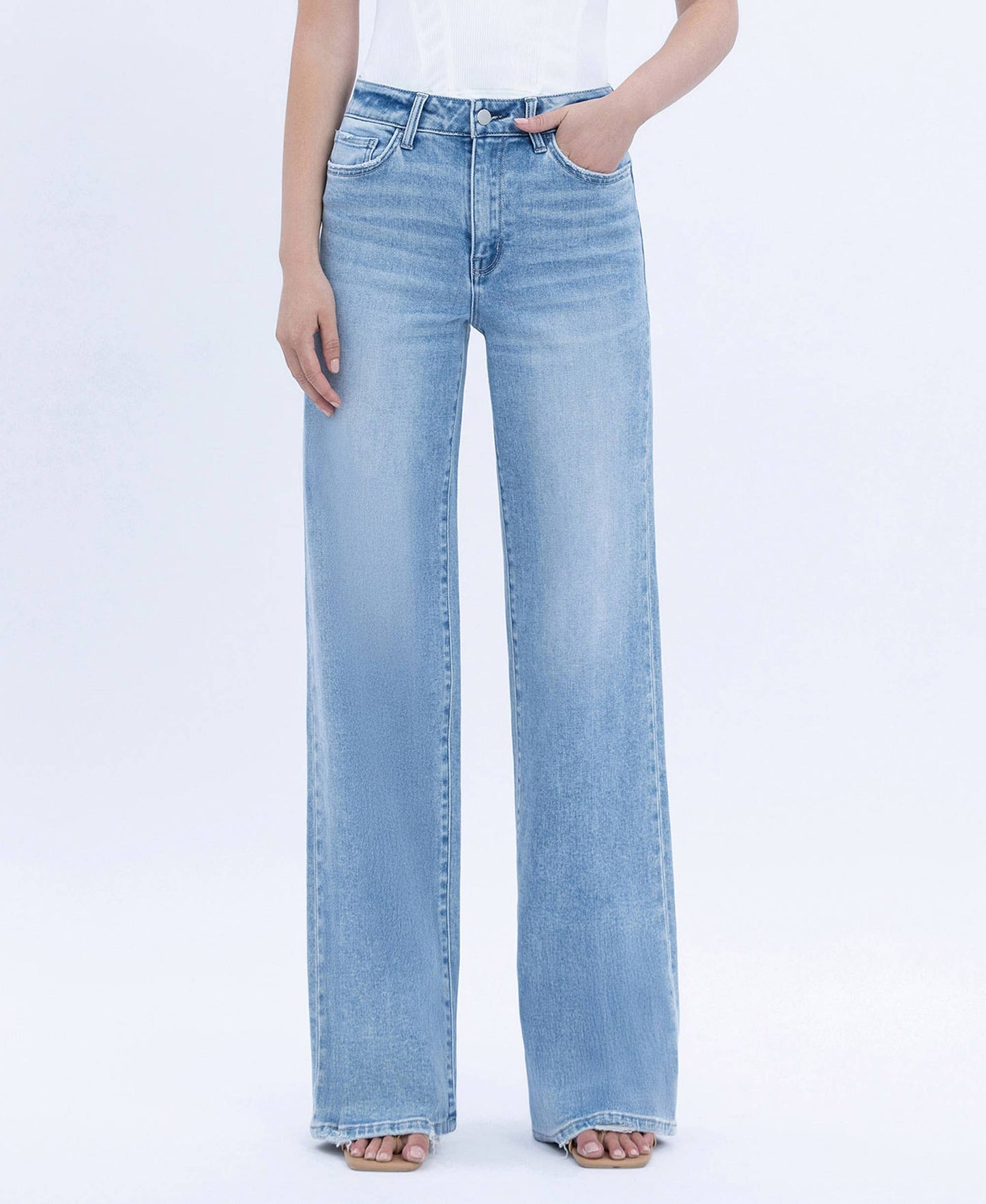 High Rise Full Length Light Wash Wide Jeans