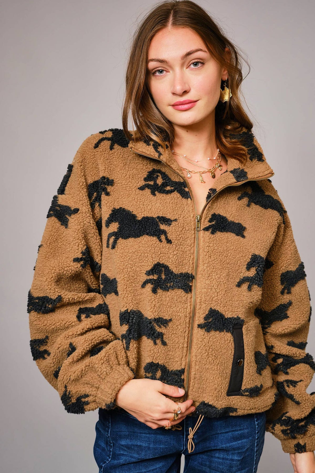 Wild Horses Sherpa Zip-Up Jacket