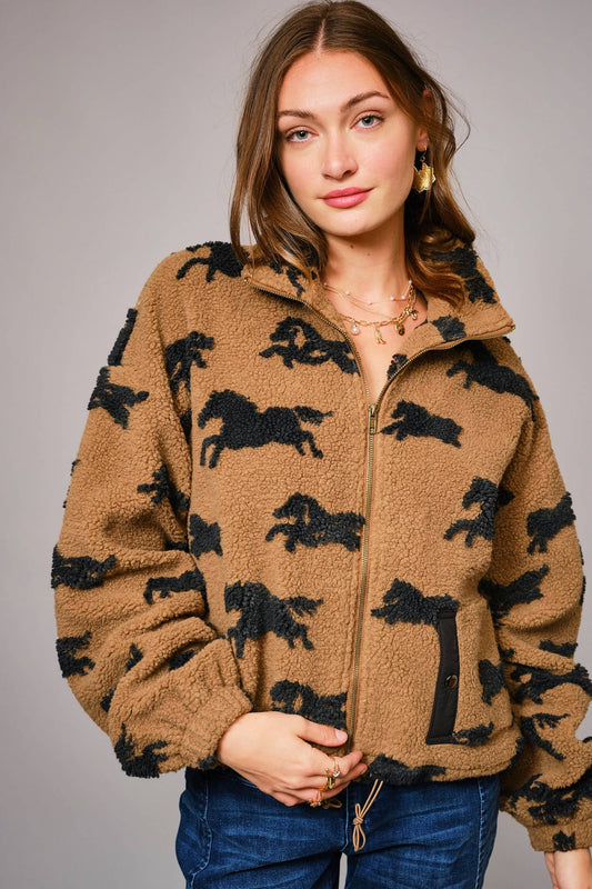 Wild Horses Sherpa Zip-Up Jacket