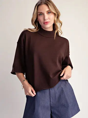 Mock Neck 3/4 Sleeves Sweater