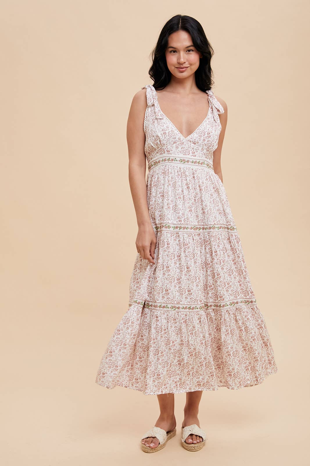 Tiered Tie Strap Midi Dress