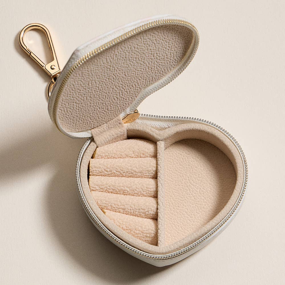 Bow Accent Striped Printed Heart Shaped Jewelry Case Keychain / Bag Charm