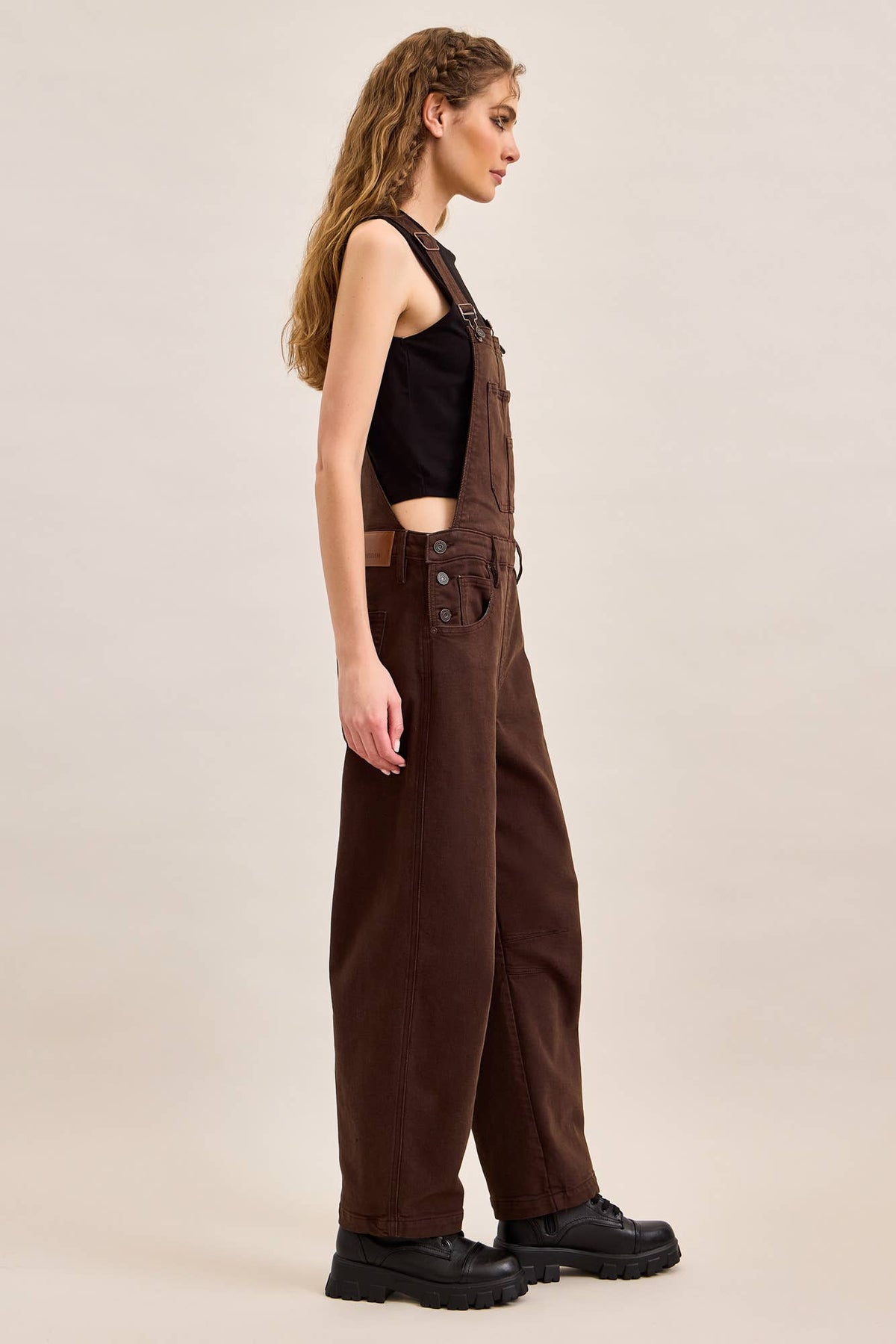 Barrel Fit Brown Overalls