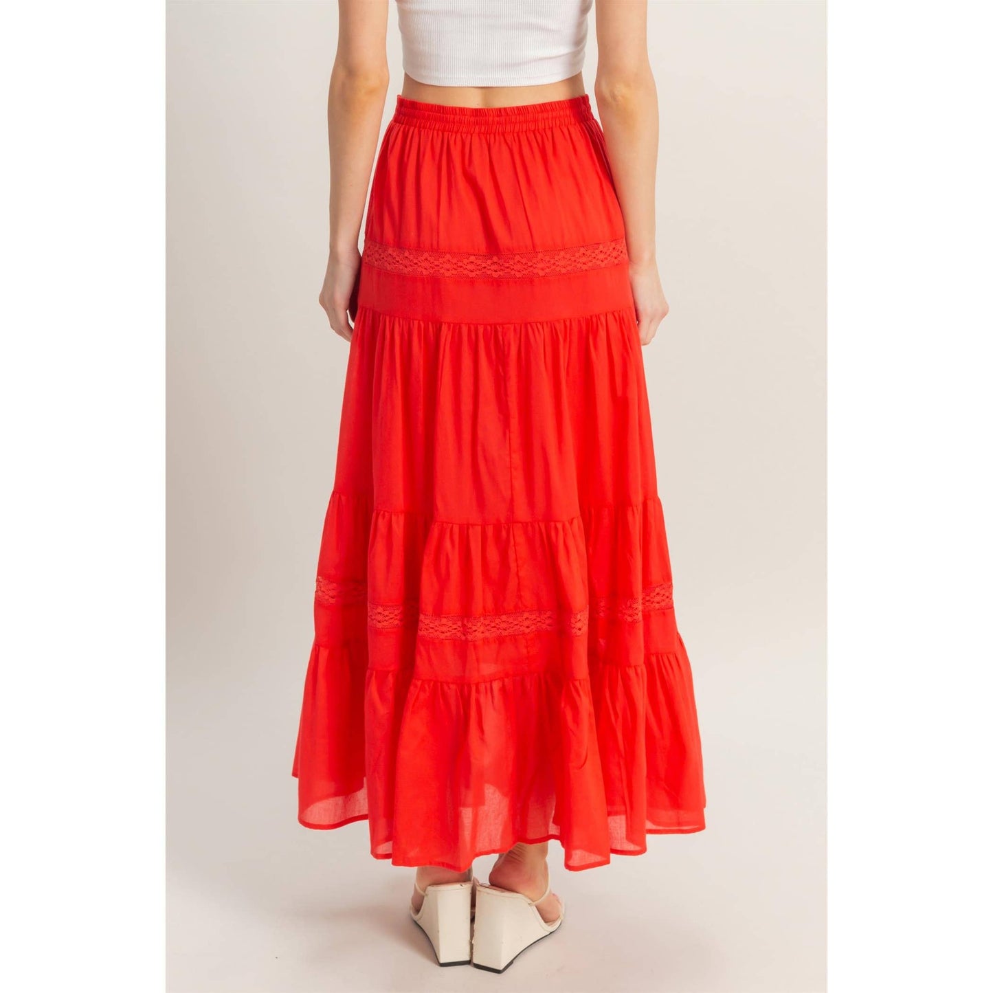 High-Waist Cotton Voile Tiered Maxi Skirt