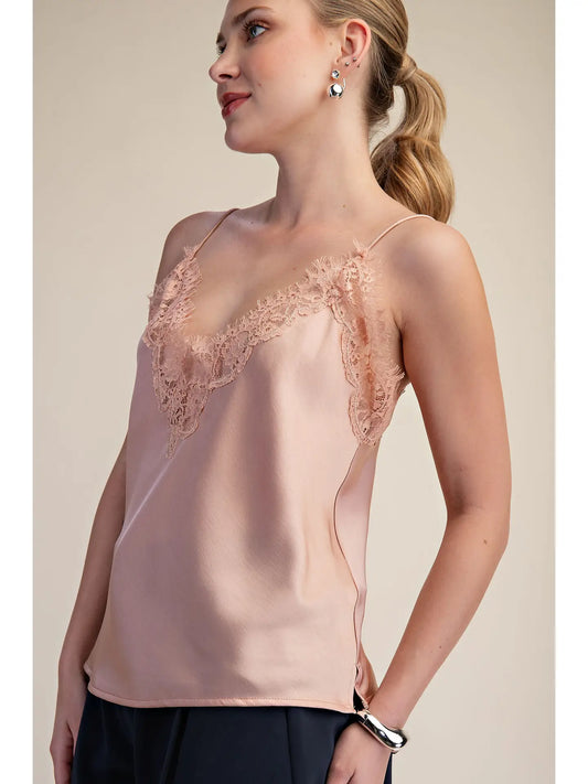 V-Neckline Lace Satin Cami Top