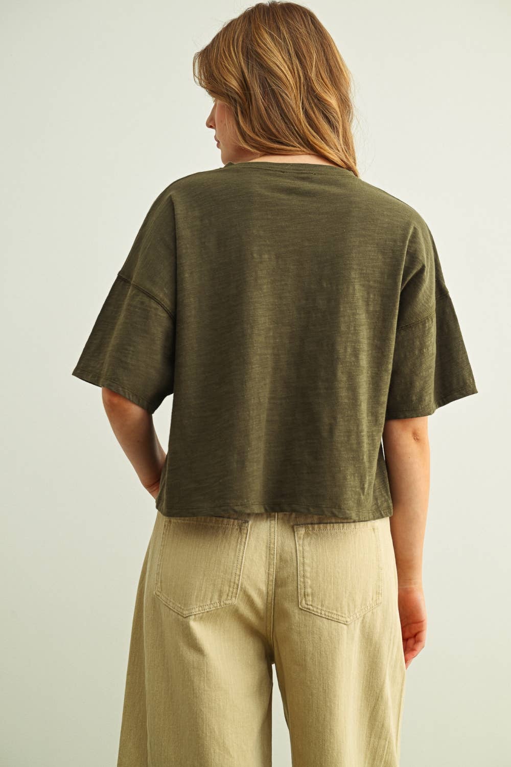 Button Down Round Neck Half Sleeve Top
