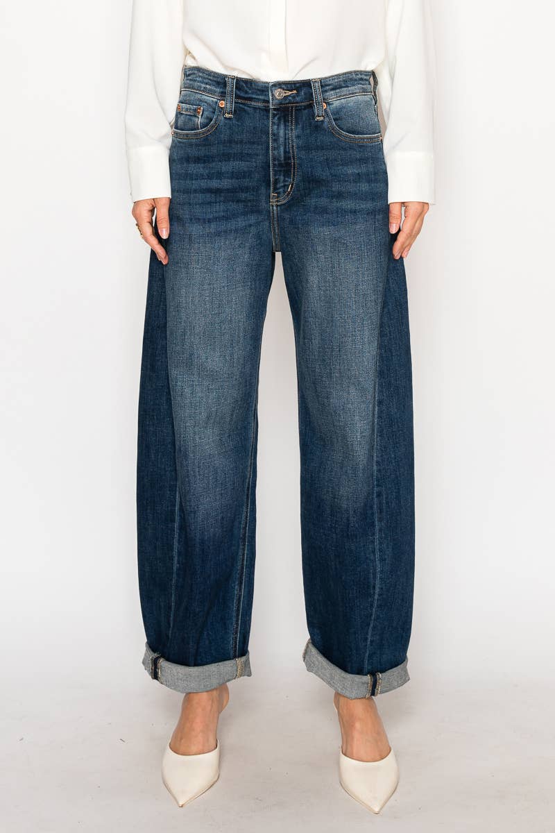 High Rise Relaxed Dark Wash Barrel Jeans