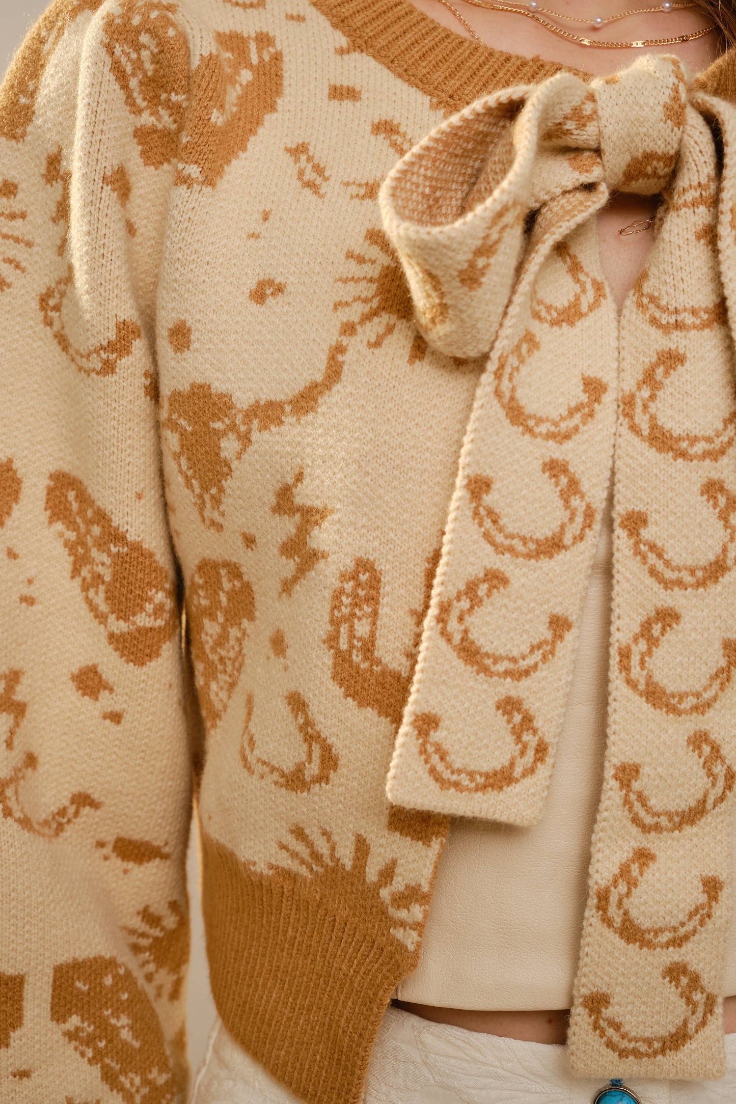 Western Motif Tie Front Cardigan