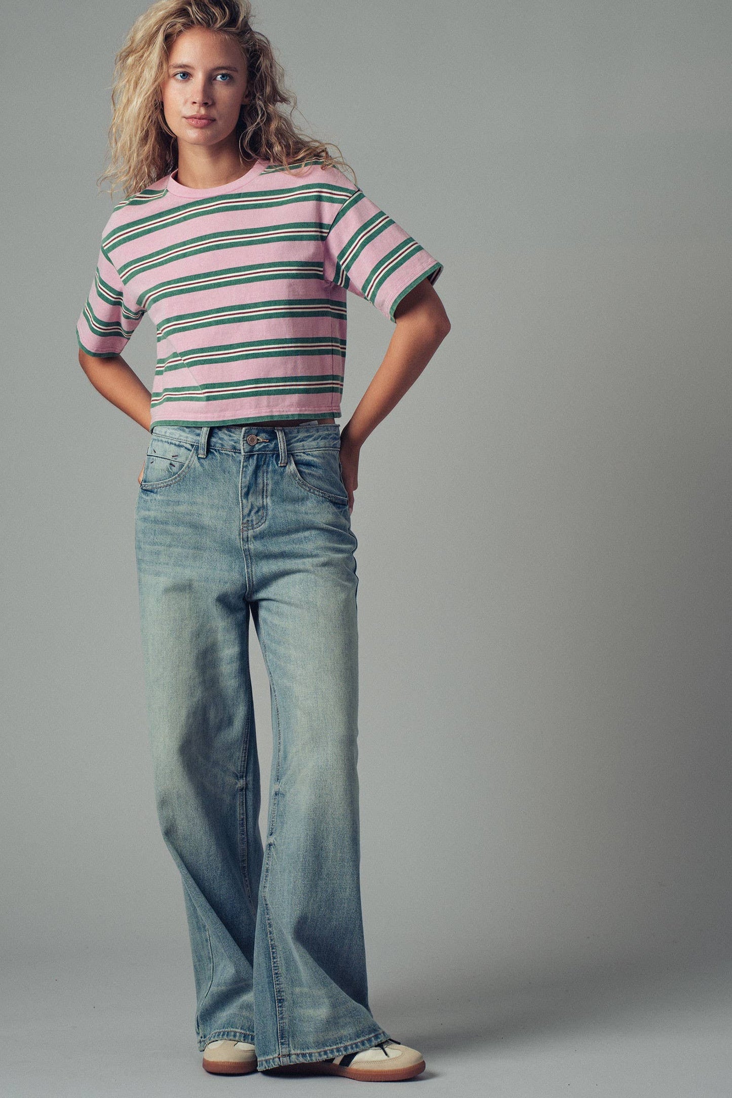 Vintage Washed Striped Cotton Crop Tee