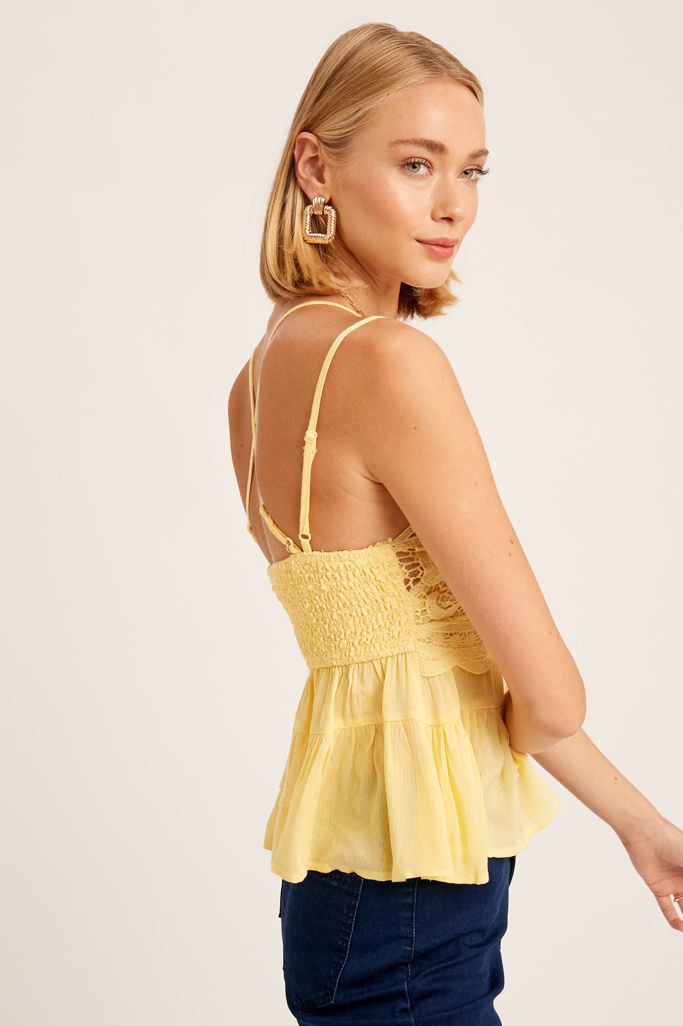 Lace Bodice Tiered Peplum Cami Top