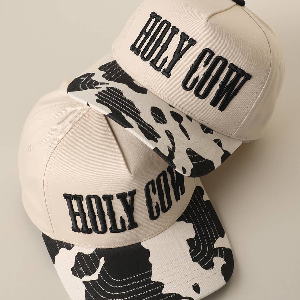 Holy Cow Embroidered Cow Print Brim Trucker Hat