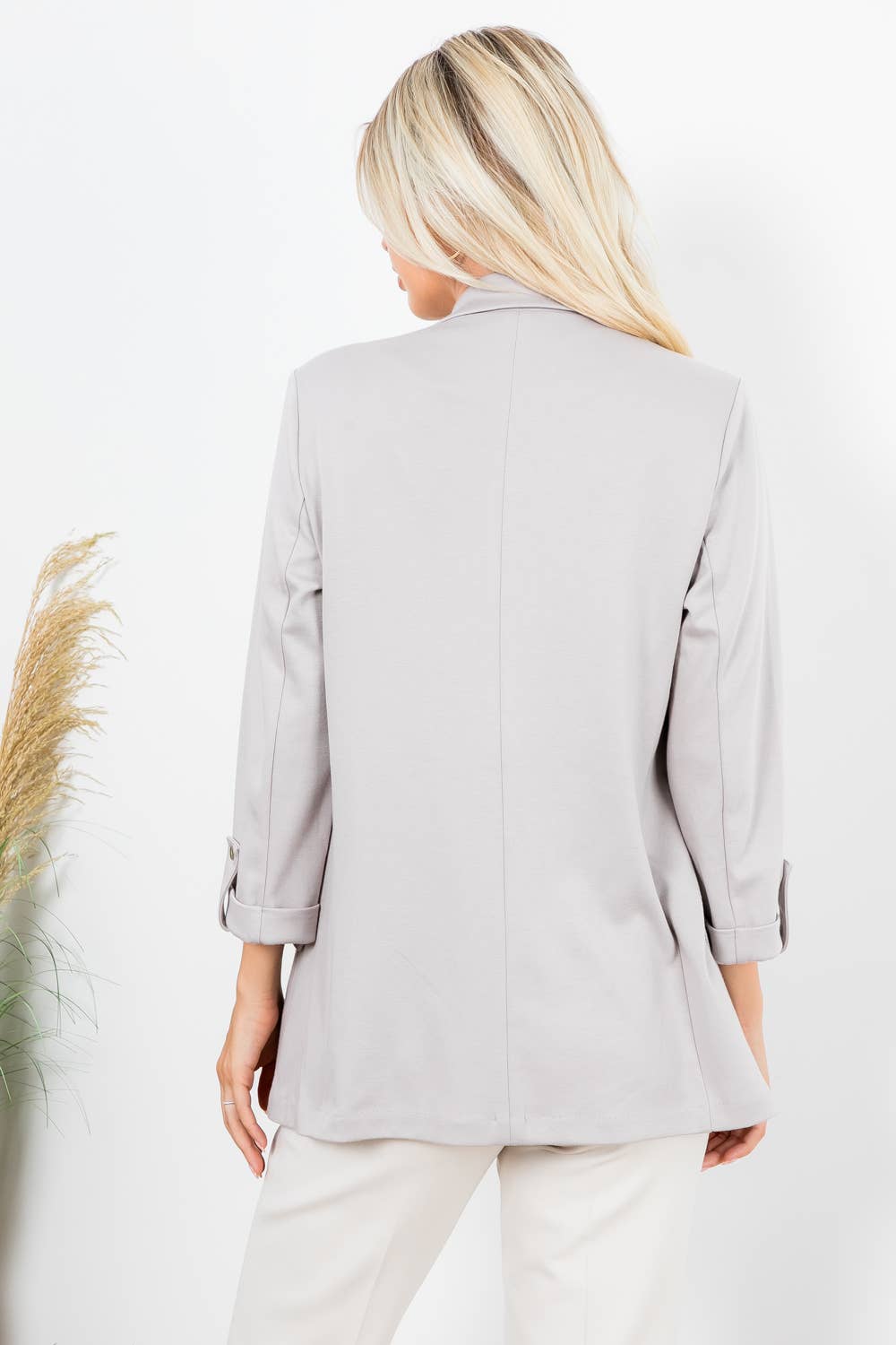 Ponte Blazer w/ Roll Up Sleeve & Flap Pocket
