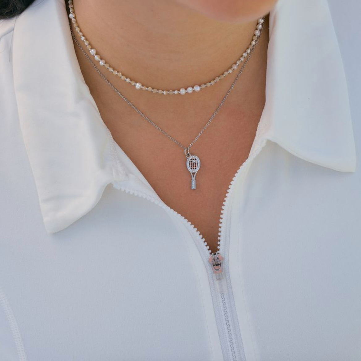 Gabby White Bead and Pearl Necklace- Silver