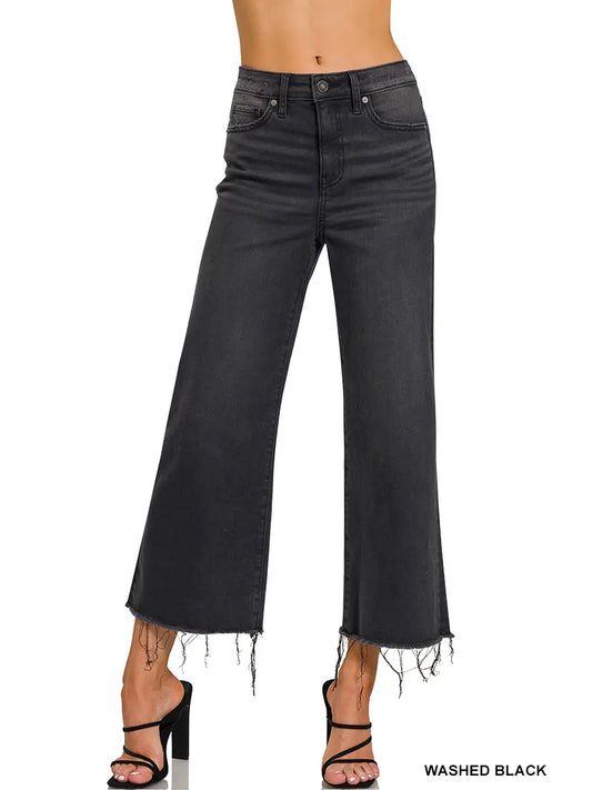 High Rise Washed Black Cropped Jean Pants