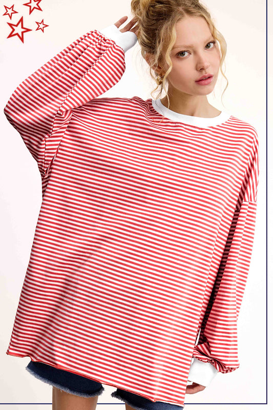 Oversized Striped Long Sleeve Pullover
