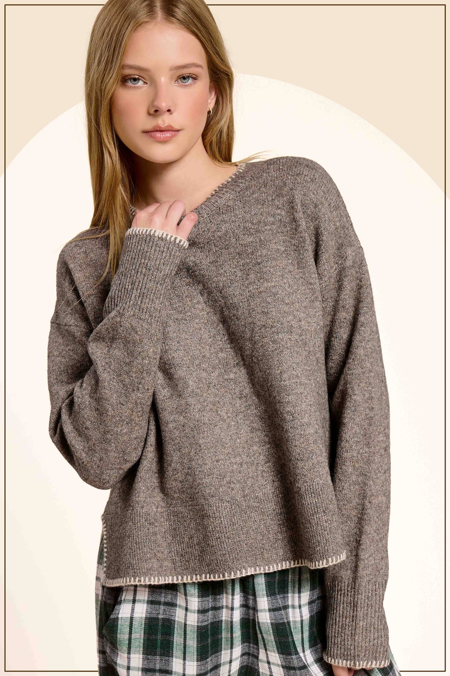 Hi-Low Sweater W/ Contrast Stitch