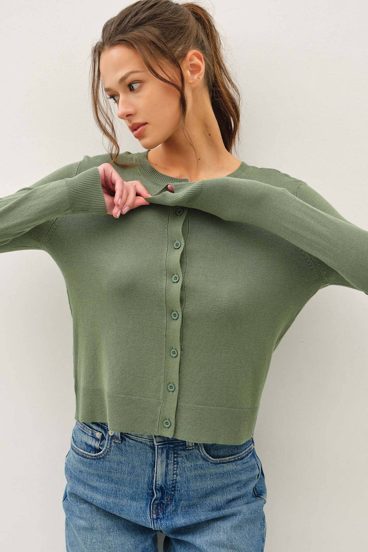 Ultra Soft Essential Basic Crewneck Button Up Cardigan