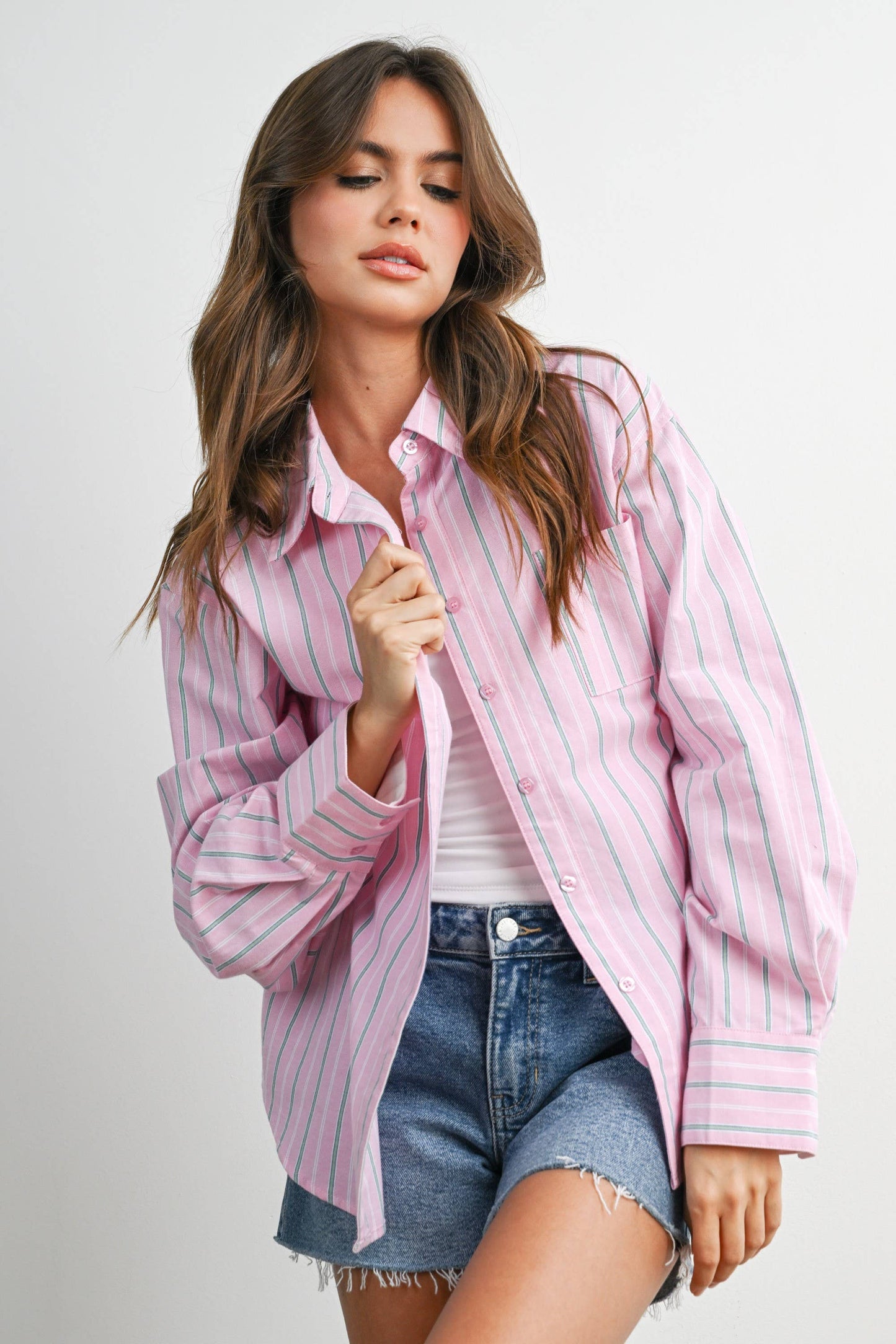Striped Long-Sleeve Button-Up Shirt
