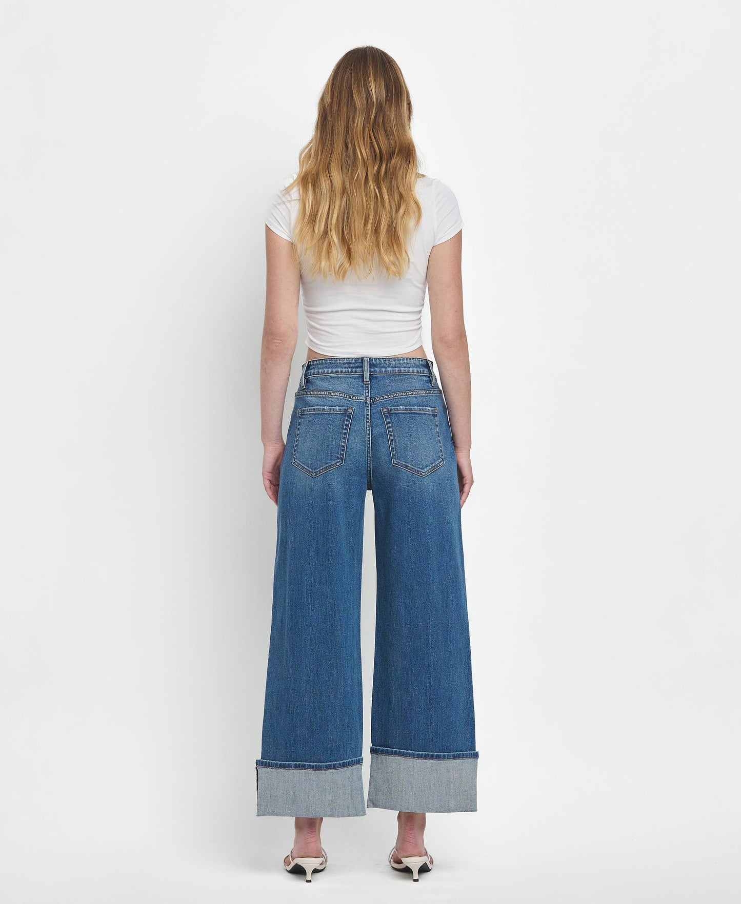 High Rise Cuffed Wide Denim
