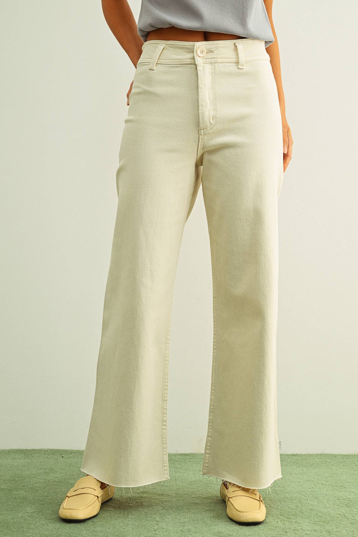 Ecru Straight Wide Denim Pants
