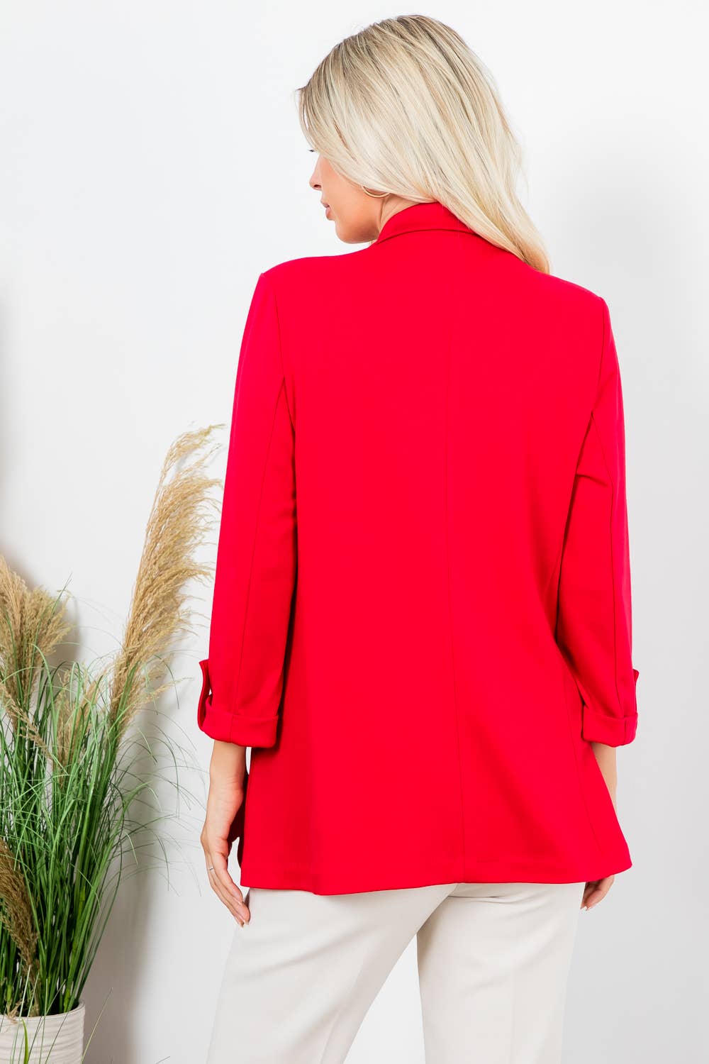 Ponte Blazer w/ Roll Up Sleeve & Flap Pocket