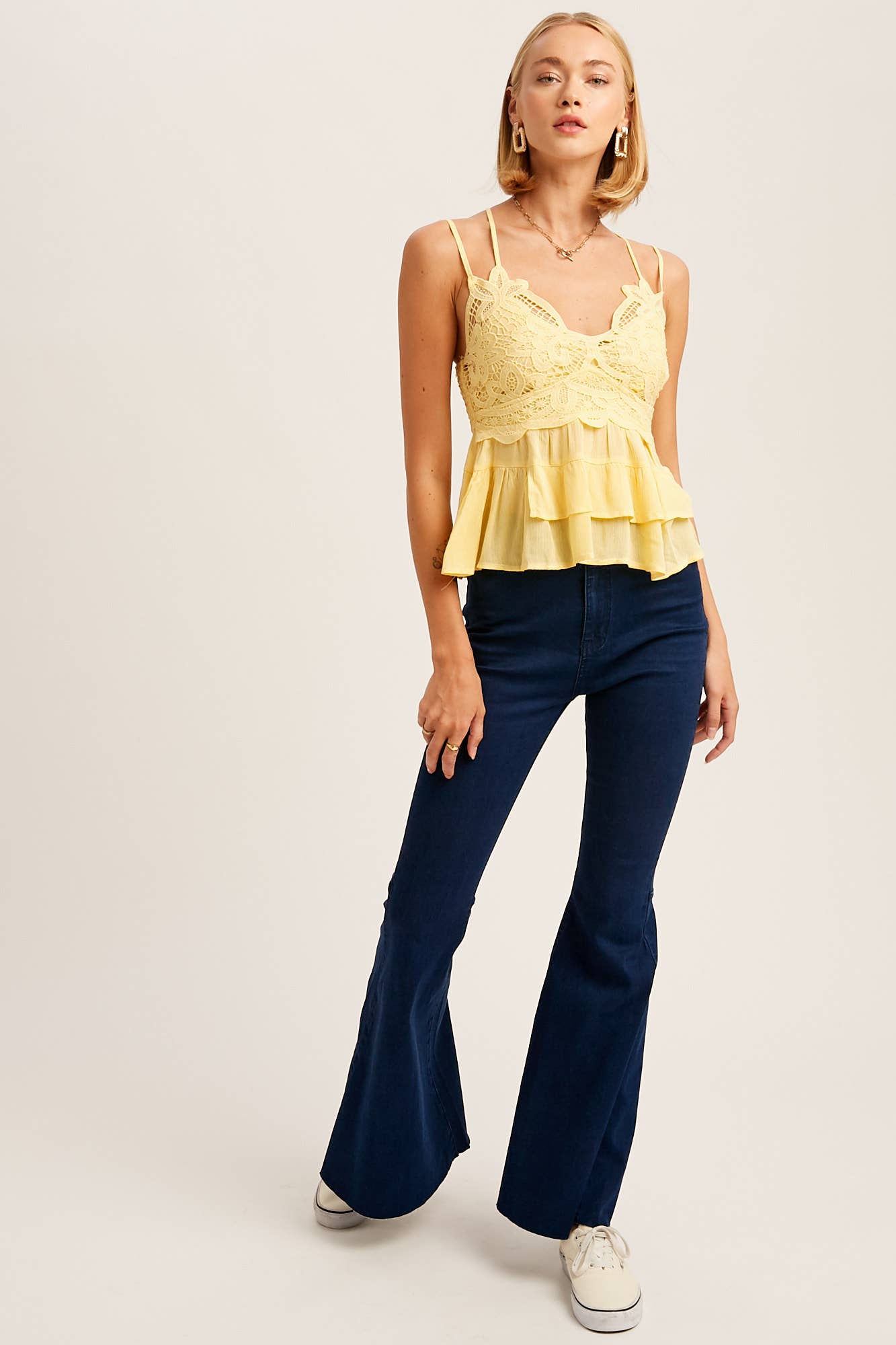 Lace Bodice Tiered Peplum Cami Top