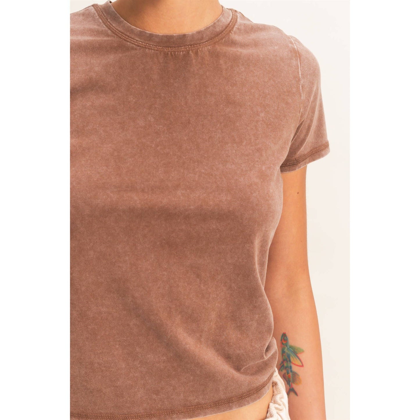 Mineral Washed Short Sleeve Crew Neck Top