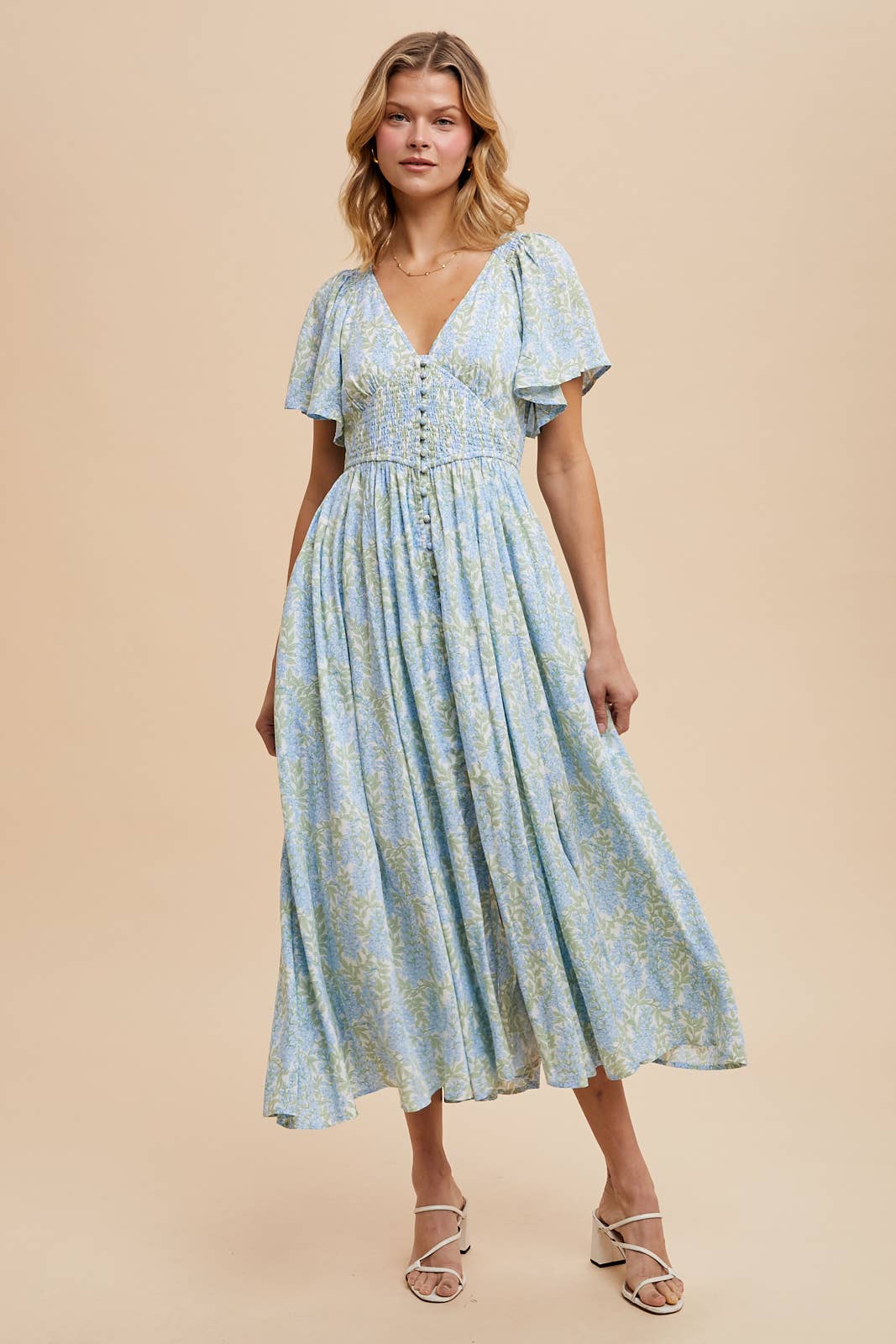 Smocked Waist Button Down Maxi