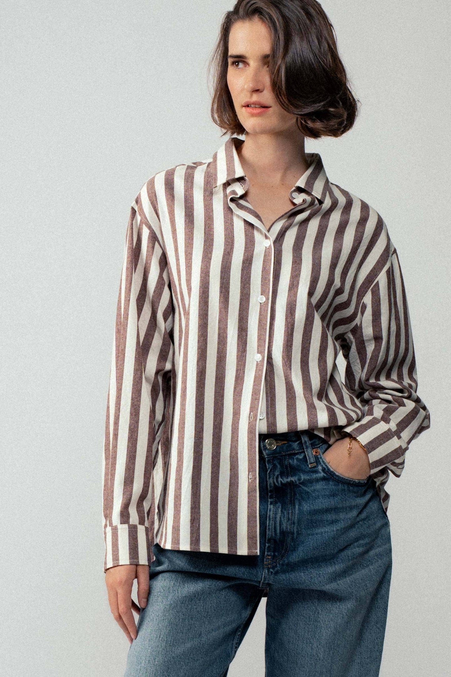 Oversized Stripe Button Down Collared Shirt