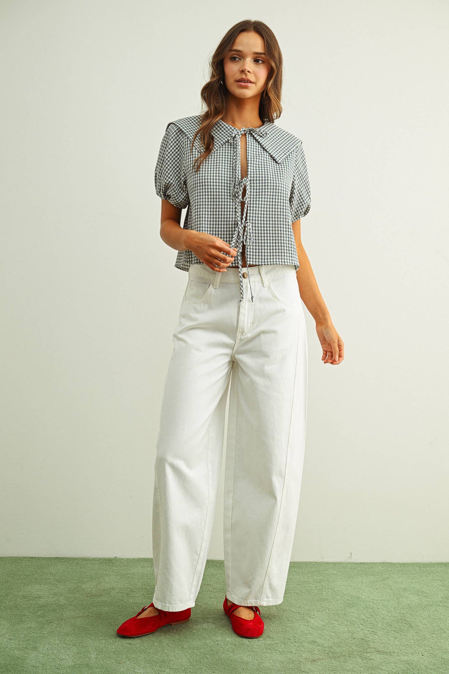 Gingham Tie Front Top