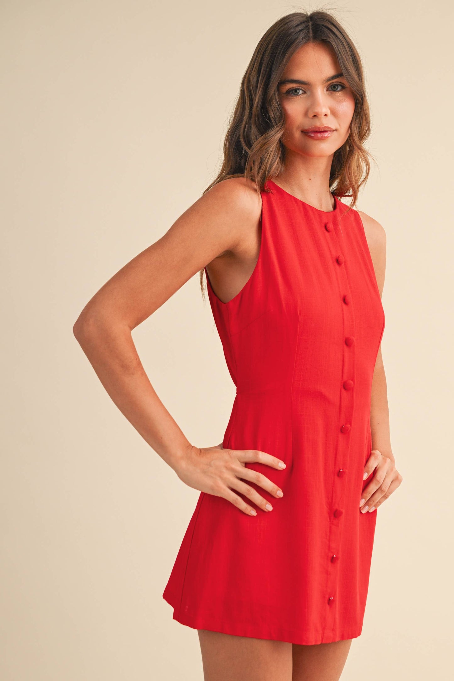 Linen Blend Red Mini Dress