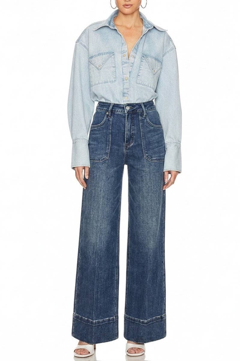 High Rise Tummy Control Slim Palazzo Jeans