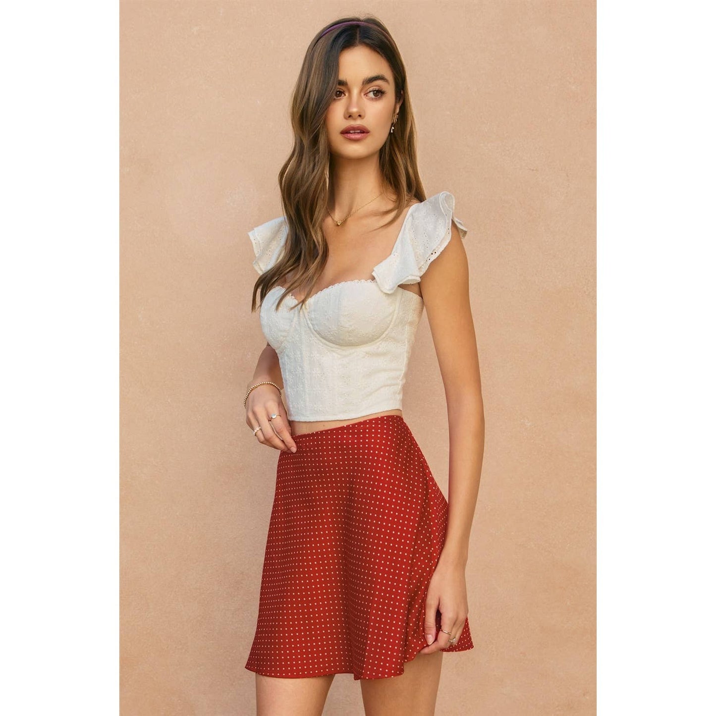 Dot Darling Bias Cut Flared Mini Skirt