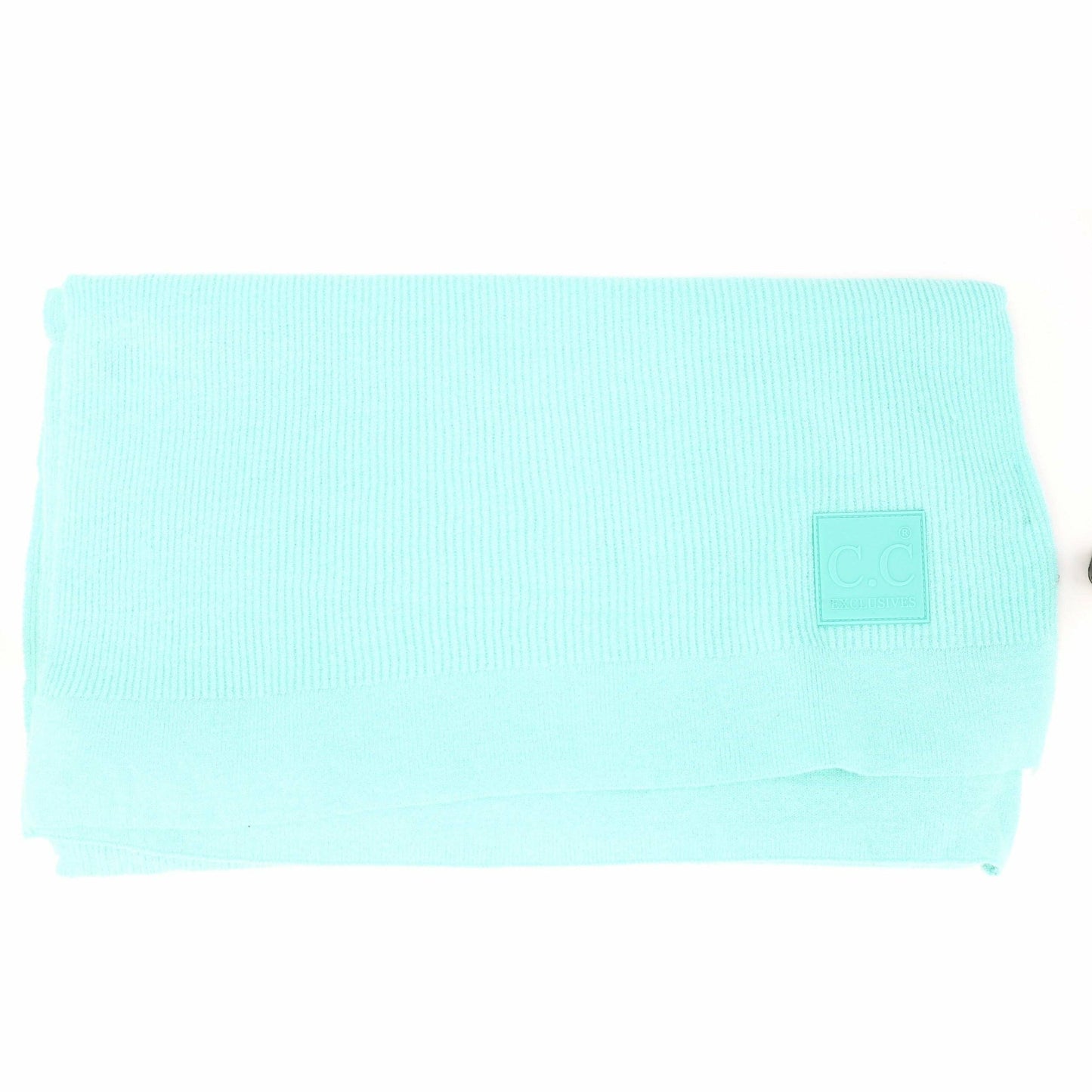 Solid Ribbed Knit CC Scarf with Rubber Patch