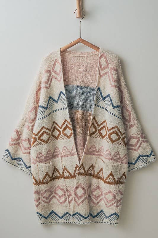Western Geometric Oversized Knit Cardigan