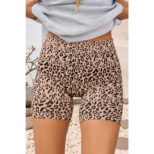 Leopard Print Knit Biker Shorts