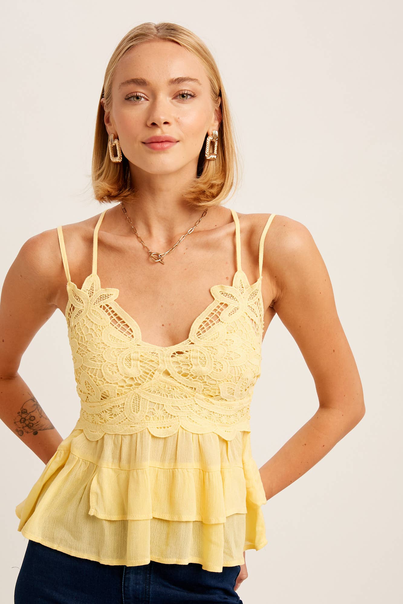 Lace Bodice Tiered Peplum Cami Top