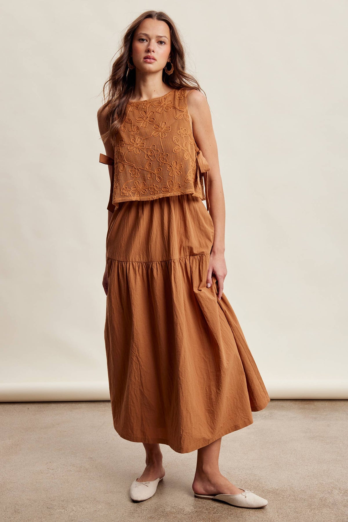Embroidered Lace Vest & Sleeveless Midi Dress Set