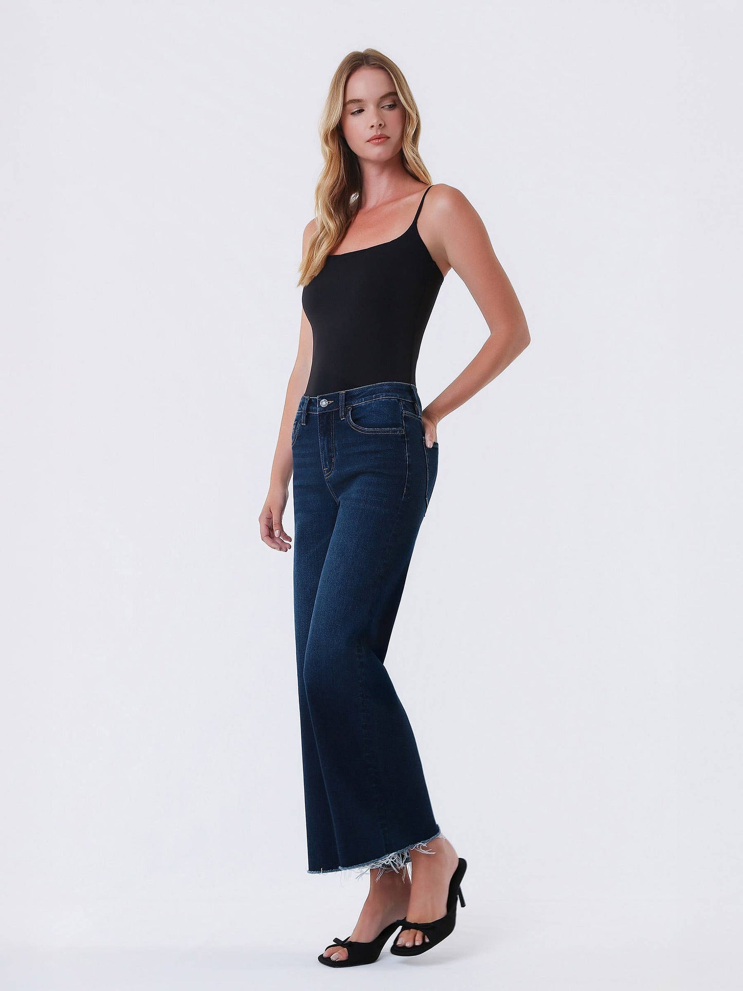High Rise Dark Wash Ankle Wide Leg Jeans