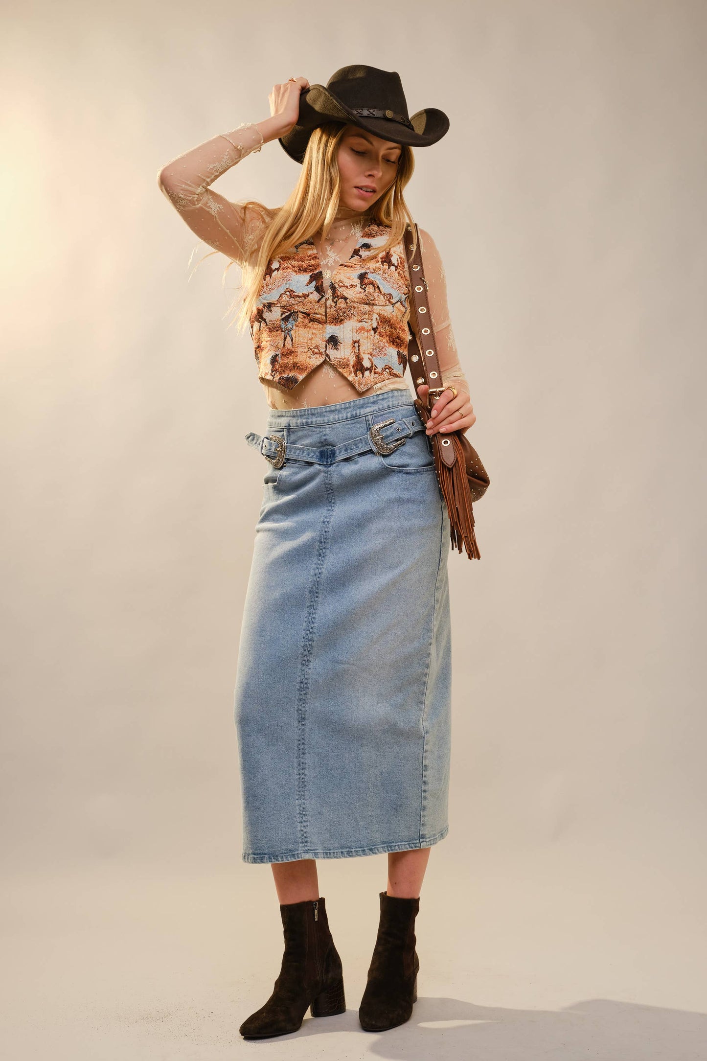 Western Horse Printed Jacquard Vest