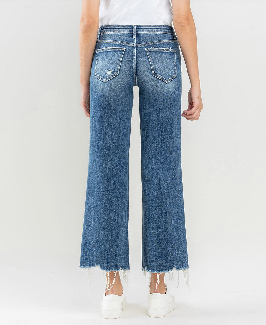 Mid Rise Raw Hem Wide Leg Jeans