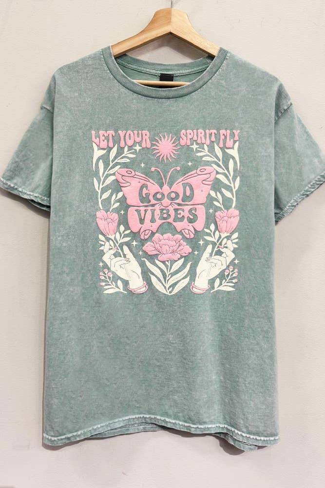 Good Vibes Butterfly Mineral Sage T-Shirt