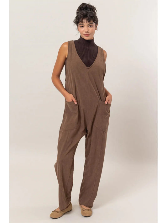 Corduroy Jumpsuit with Patch Pockets