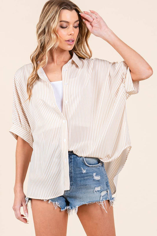 Oversized Short Sleeve Button Down Shirt