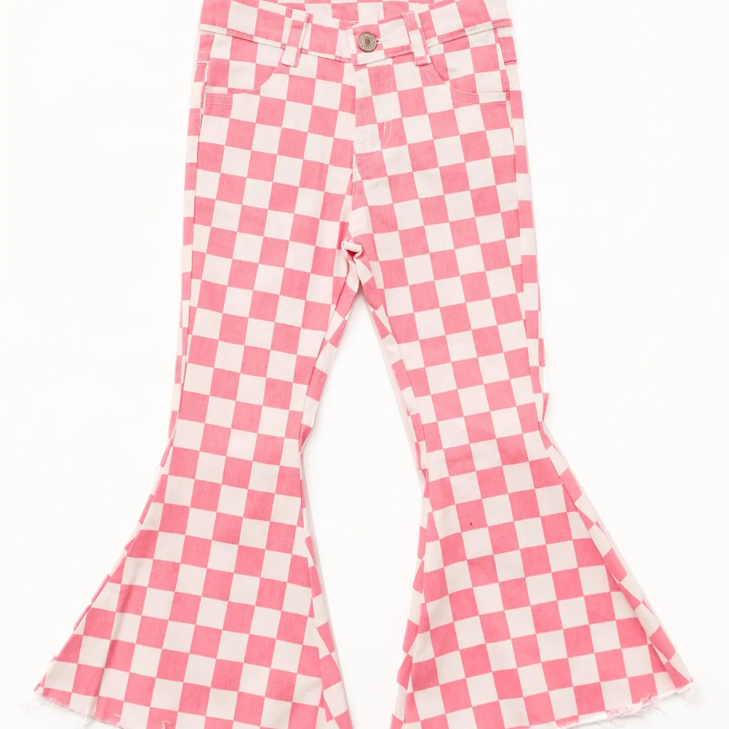 Girls Pink Checked Flare Jeans